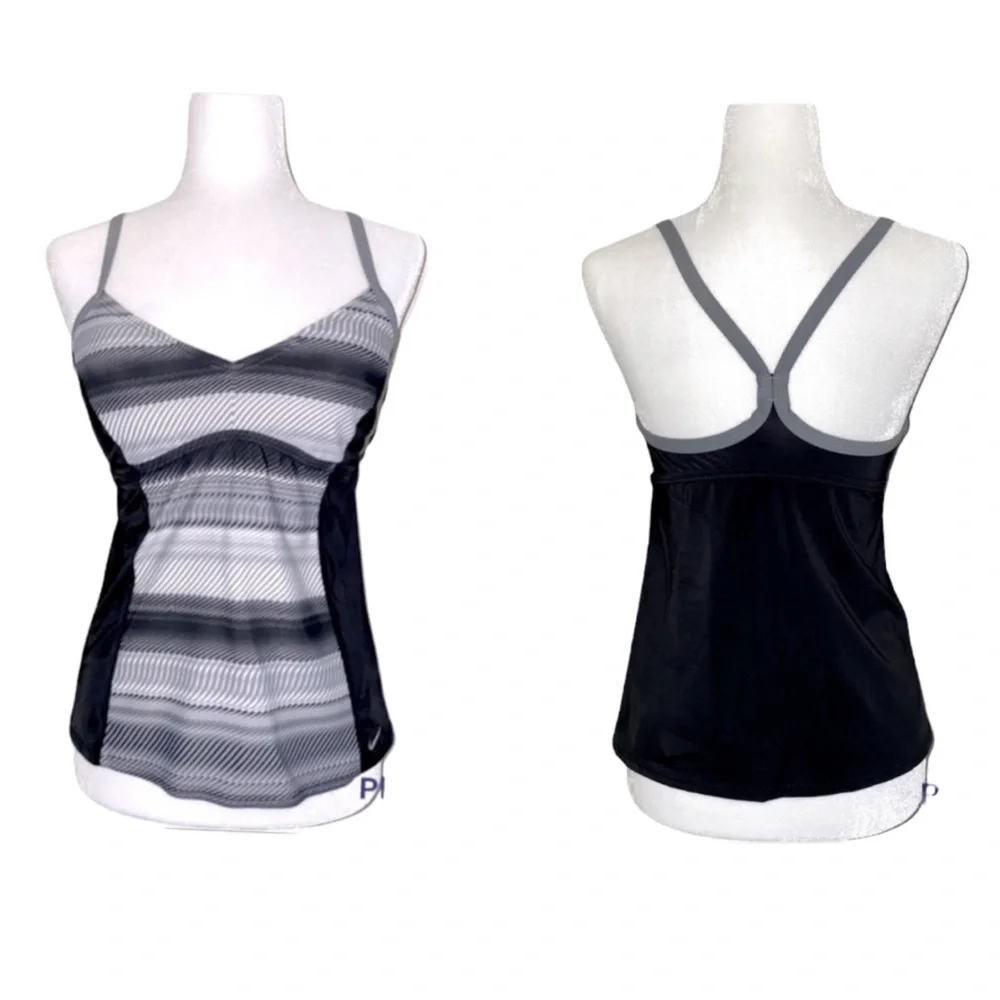 NIKE Sports Bra Tank Top Y Straps Removable Cups Black Gray Size Medium